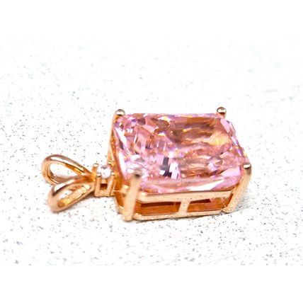 8ct Pink Cubic Zirconia Radiant Cut Pendant 14k Rose Gold Overlay 925 Silver