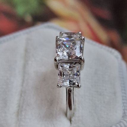 3ct Princess Cut Trilogy Ring Sz S½ Made With Swarovski Zirconia Plat 925 Silver