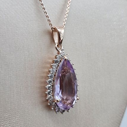 Rose de France Amethyst Zircon Pendant 18k Rose Gold Vermeil Overlay 925 Silver