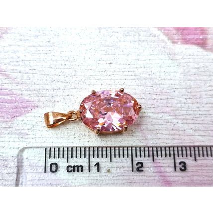 Pink Cubic Zirconia Swiss Star® Oval Pendant 14k Rose Gold Overlay 925 Silver