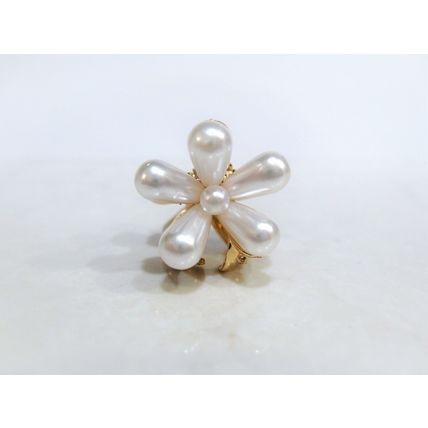 Small mini gold flower metal hair claw clip with faux pearls