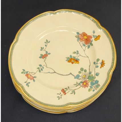 Vintage Victorian Johnson Bros Dinner Plates Flower Design 10" ENGLAND 8 Set