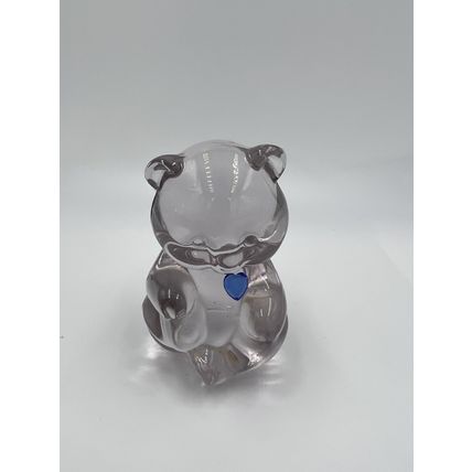 Fenton Glass Bear Figurine Pink Art Blue Heart Collectible USA Retired