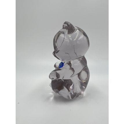 Fenton Glass Bear Figurine Pink Art Blue Heart Collectible USA Retired