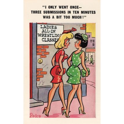 Ladies Wrestling Classes Vintage Comic Postcard