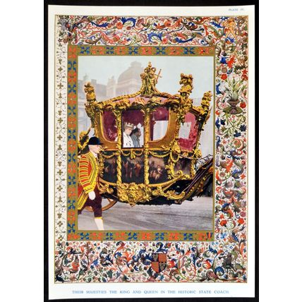 THEIR MAJESTIES THE KING AND QUEEN IN HISTORIC STATE COACH 1935 PHOTOLITHOGRAPH