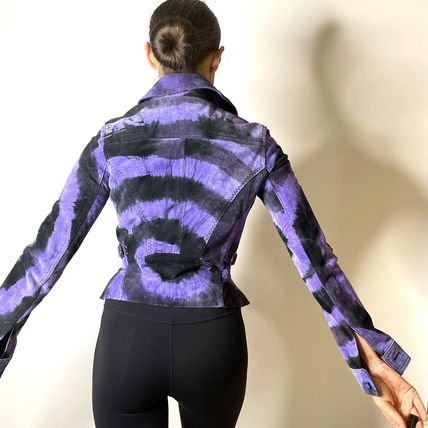 Tie Dye Seude Leather Jeans Jacket Short Coat Boho