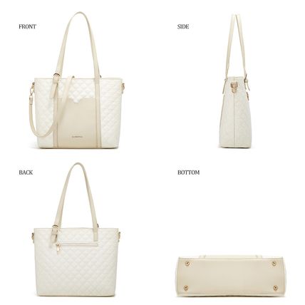 Women Fashion Synthetic Leather Handbags Tote Bag Shoulder Bag 3pcs White