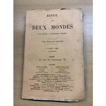 RARE* 1 AOUT 1886 "REVUE DES DEUX MONDES" FRENCH LARGE PAPERBACK BOOK (P3)