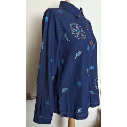 Quacker Factory Embroidered Long sleeved Denim Blue Shirt XS