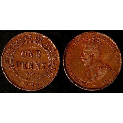 Australia One Penny 1922 Used Coin 1d Geo V