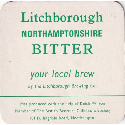 BEER MAT - LITCHBOROUGH BREWING CO - BITTER - (Cat No 001) - (1975)