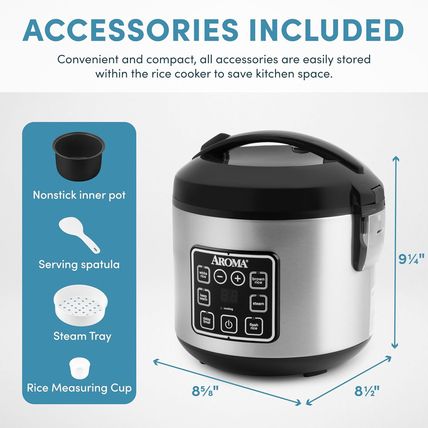 AROMA Digital Rice Cooker, 4-Cup (Uncooked) / 8-Cup (Cooked), Steamer, Grain Coo