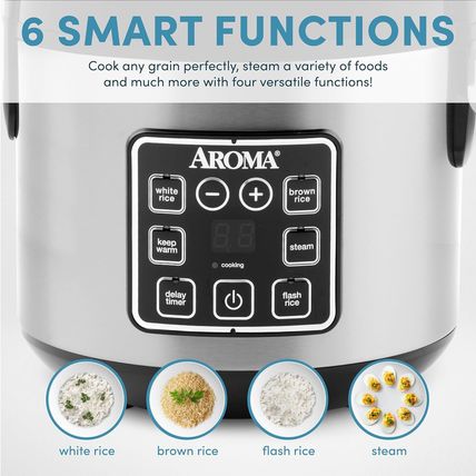 AROMA Digital Rice Cooker, 4-Cup (Uncooked) / 8-Cup (Cooked), Steamer, Grain Coo