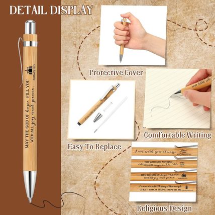 Fumete 10 Pcs Bible Verse Bamboo Pens Wooden Christian Pens Retractable Inspirat
