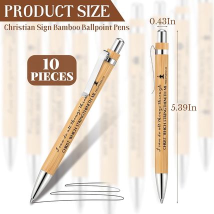Fumete 10 Pcs Bible Verse Bamboo Pens Wooden Christian Pens Retractable Inspirat