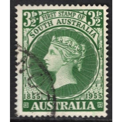 AUSTRALIA 1955: CENTENARY SOUTH AUSTRALIAN FIRST POSTAGE STAMP - 3½d USED (G4)