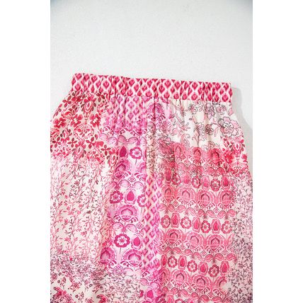 Red Boho Pattern Print Tassel Drawstring High Waist Maxi Dress
