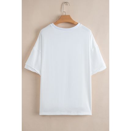 White Sequin stars & stripes Graphic Drop Shoulder Loose T Shirt