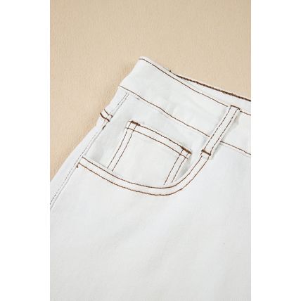 White Raw Hem High Waist Denim Shorts