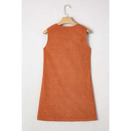 Gold Flame Corduroy Western Embroidered Patched Pocket Shift Sleeveless Mini Dre
