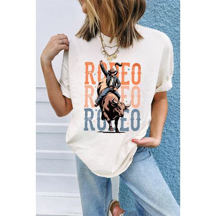 White Cowboy RODEO Graphic Western T Shirt