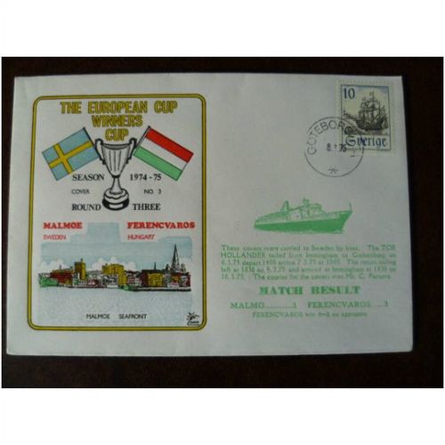 Sweden 1975 Malmoe v Ferencvaros Dawn Football Ship Cover 3 Winners Cup Round 3