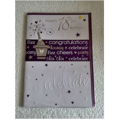 18th birthday card - HAPPY 18th BIRTHDAY - 25cm x 15cm