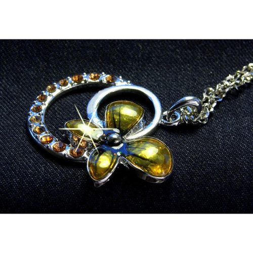 Enamel Crystal Butterfly Charm Pendant Silver Tone Necklace Jewellery 2372