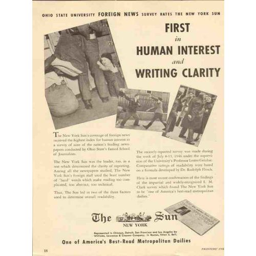 new york sun 1947 human interest writing clarity newspaper vintage ad