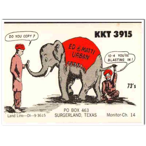 kkt-3915 ed urban sugarland texas 1960s cb radio qsl vintage postcard1