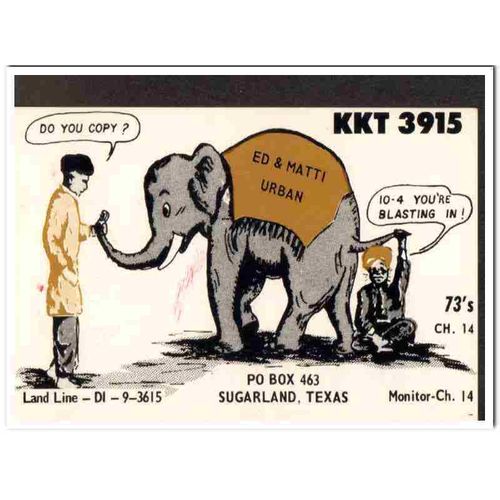 kkt-3915 ed urban sugarland texas 1960s cb radio qsl vintage postcard3