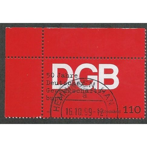 GER 1999 110pf '50TH ANN OF TRADE UNIONS' (CORNER MARGIN) FINE USED (EBID49-456)