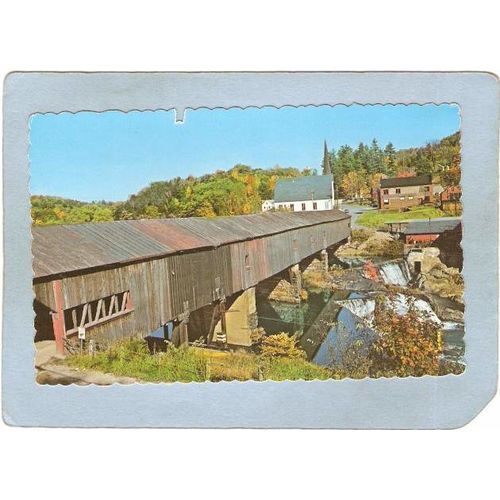 NH Bath Covered Bridge Postcard Bridge Over Ammonoosuc River Rippled Edge ~283