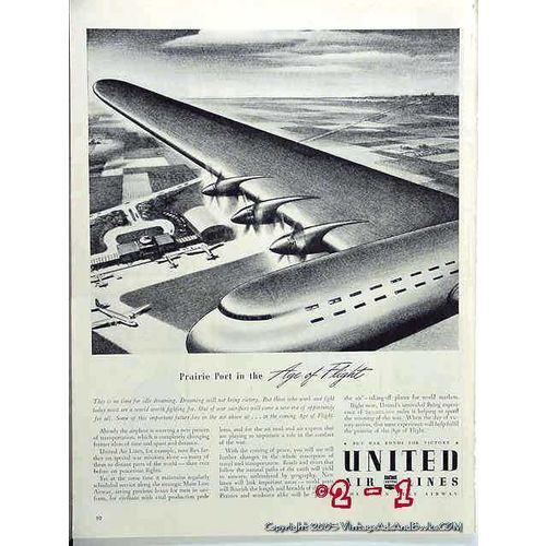 UNITED AIR LINES 1942 Age Of Flight airline vintage ad