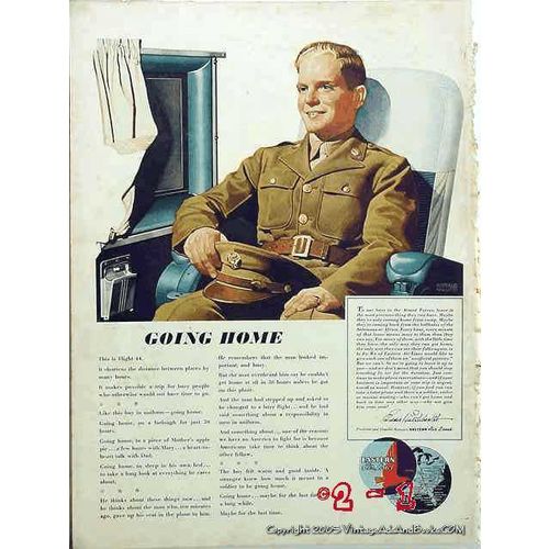 EASTERN AIR LINES 1943 WW2 WWII soldier going home vintage ad