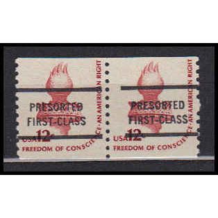 1816c 12c Liberty Torch Very Fine MNH Dry Gum Gap Pair PreSort CA0378