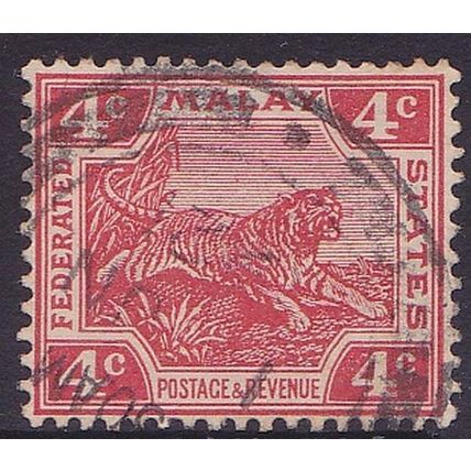 FEDERATED MALAY STATES 1919 4c Leaping Tiger Scarlet Die I SG37 - USED