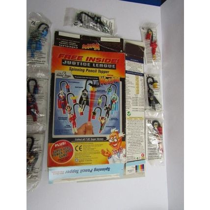 Weetabix 2003 Weetos Empty Cereal Box Justice League Set of 7 Pencil Toppers