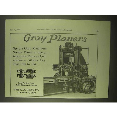 1922 G.A. Gray Planers Ad