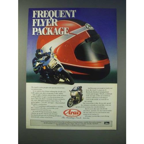 1989 Arai F-1 Motorcycle Helmet Ad - Frequent flyer package