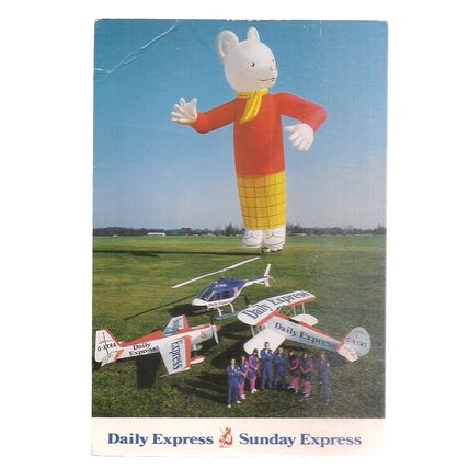 RUPERT BEAR BALLOON, parachute team vintage Postcard Daily Express newspaper /