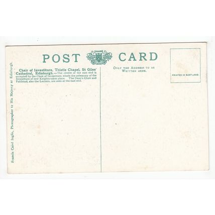 Chair of Investiture Thistle Chapel Edinburgh Cathedral Postcard Inglis