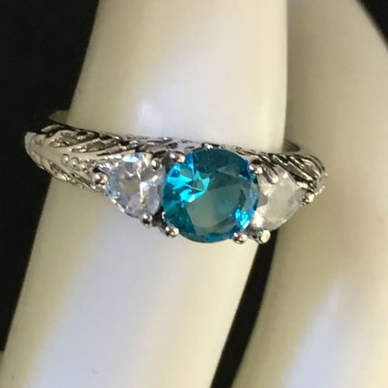 Ring Aqua Colored Crystal White Gold Plate #253 USA Seller