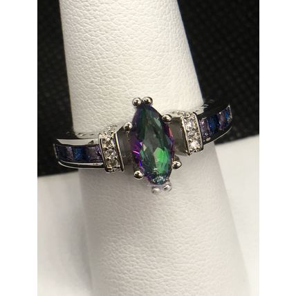 Colorful Elliptical Marquise Cut Zircon Ring #61 USA Seller
