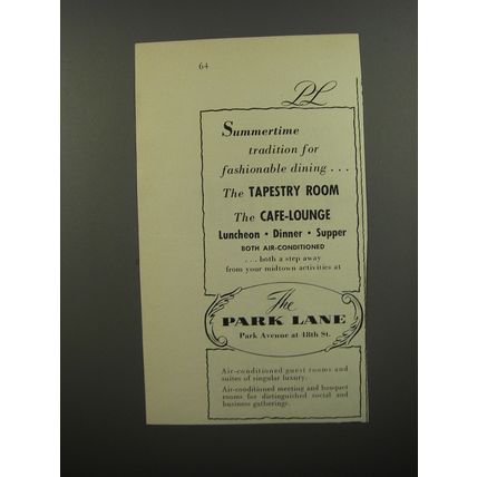 1953 The Park Lane Hotel Ad - Summertime tradition for fashionable dining