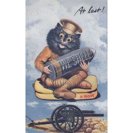 Louis Wain At Last Old Shell Mascot Military Cat Antique Cats Postcard