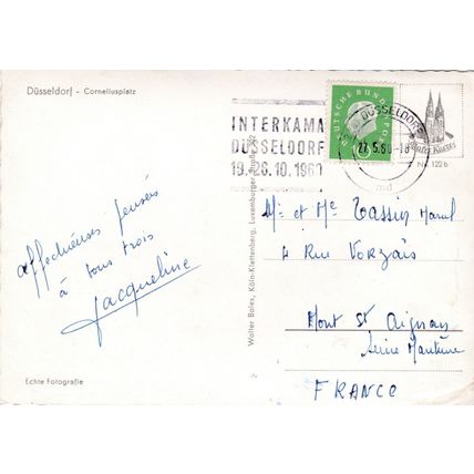 Dusseldorf Corneliusplatz Germany Postcard posted 1967 creased