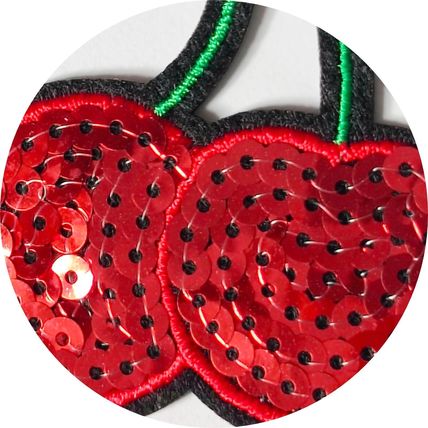 Iron on Cherries Trimming Sequined Embroidered Leaf Motif 6.5 cm x 7.4 cm P669