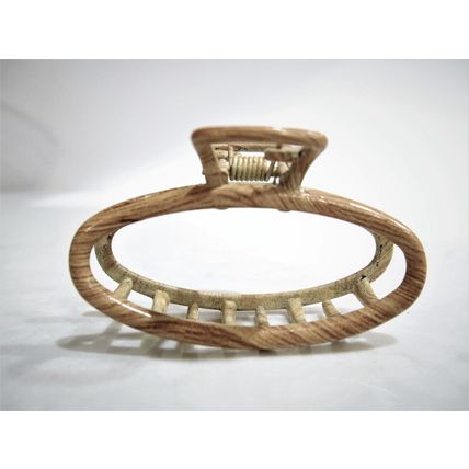 Faux bamboo wood medium/small metal oval hair claw clip barrette